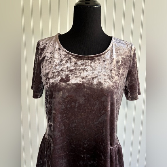 Pleione Crushed Velvet Peplum Blouse Purple Tie Back Womens Size Small - Picture 3 of 16